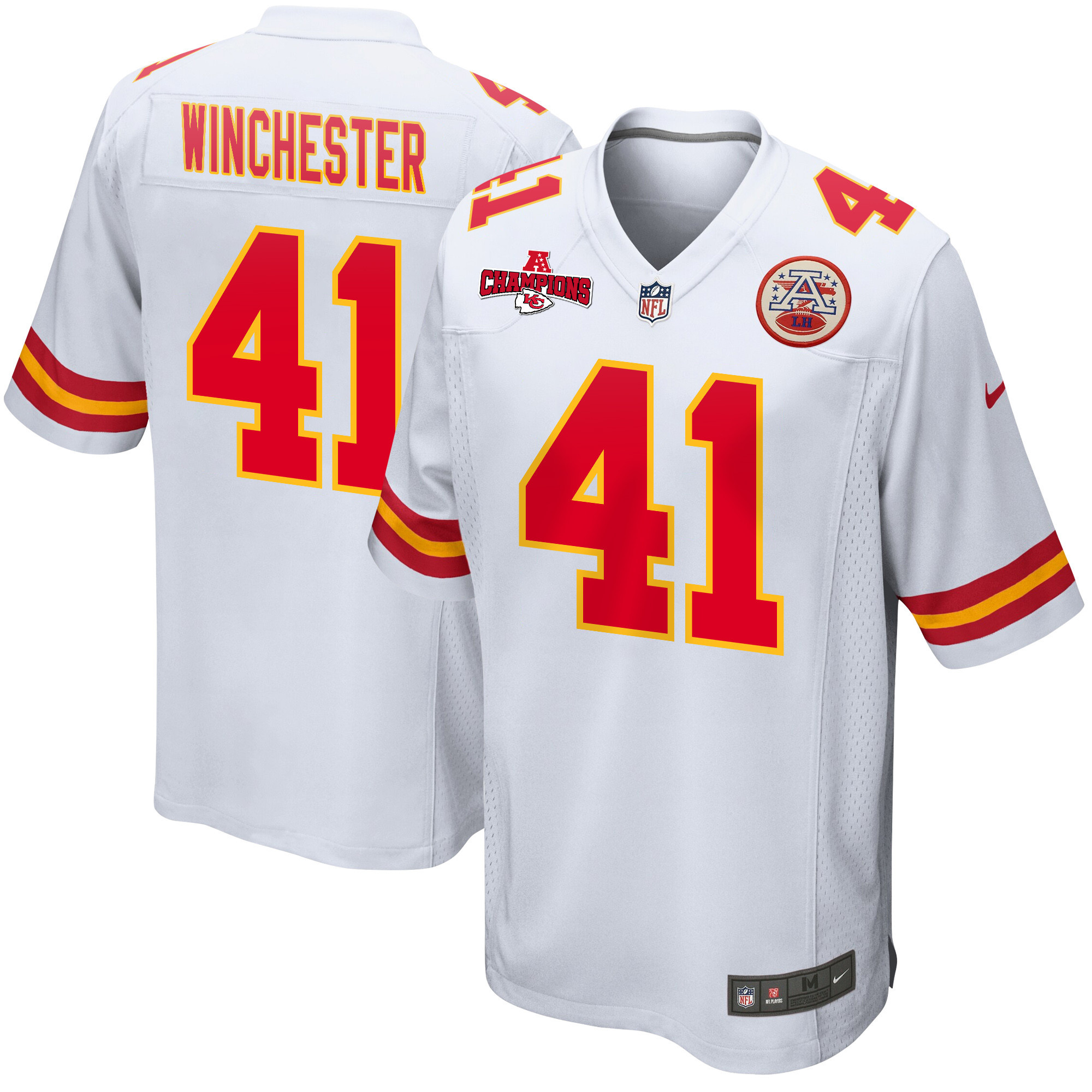 James Winchester 41 Kansas City Chiefs AFC Champions Patch Game White NFL Jersey Men's