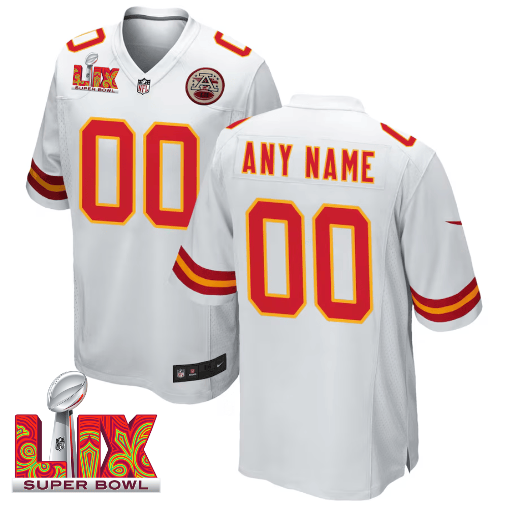 Kansas City Chiefs Super Bowl LIX Patch Game Custom White NFL Jersey Men's