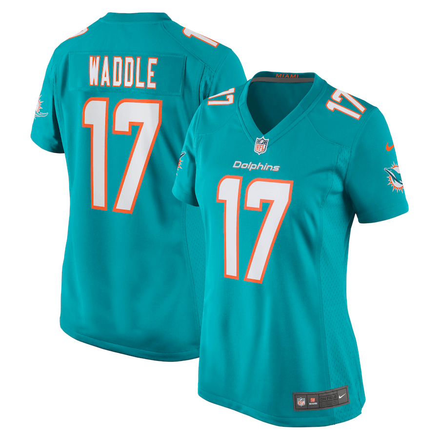 Jaylen Waddle 17 Miami Dolphins Game Aqua NFL Jersey Women's