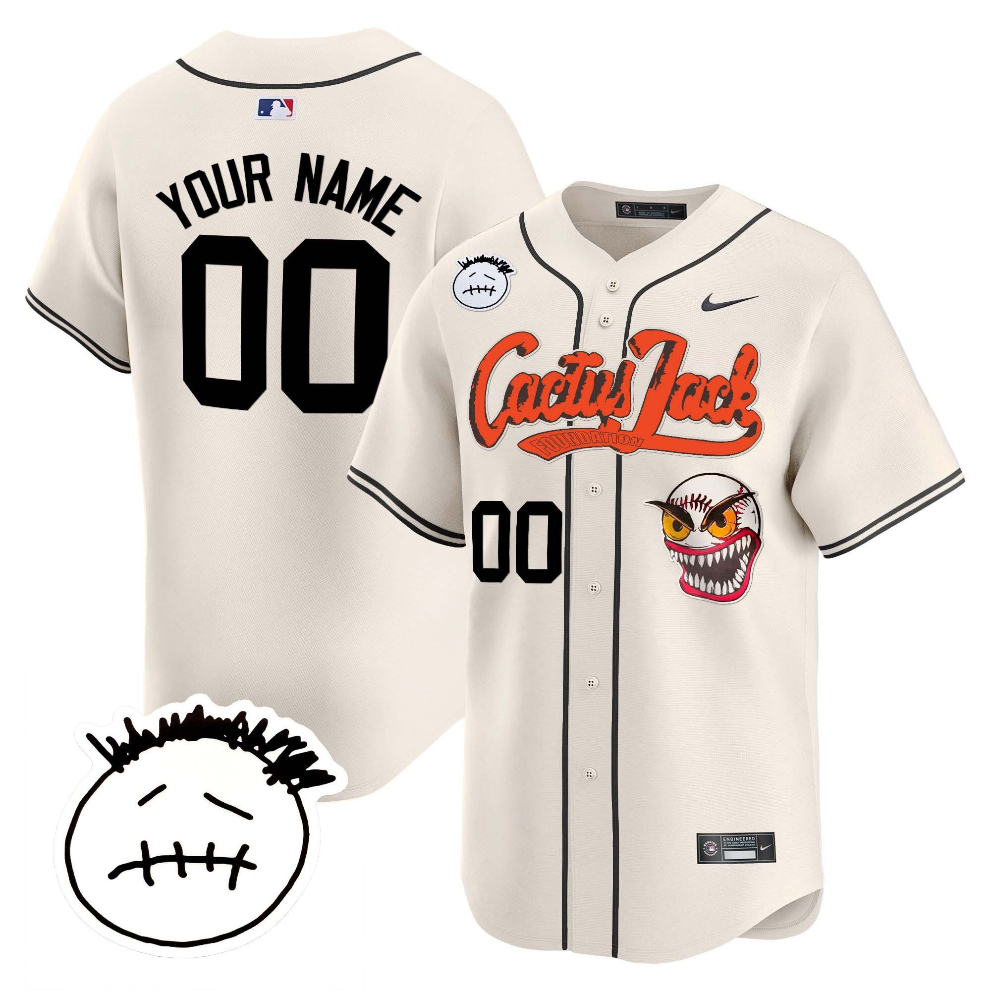 Houston Astros Cactus Jack Patch V3 Custom Cream MLB Jersey Men's