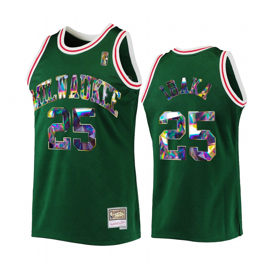 Milwaukee Bucks Serge Ibaka 25 Green 75th Diamond Badge Throwback NBA Jersey Men's