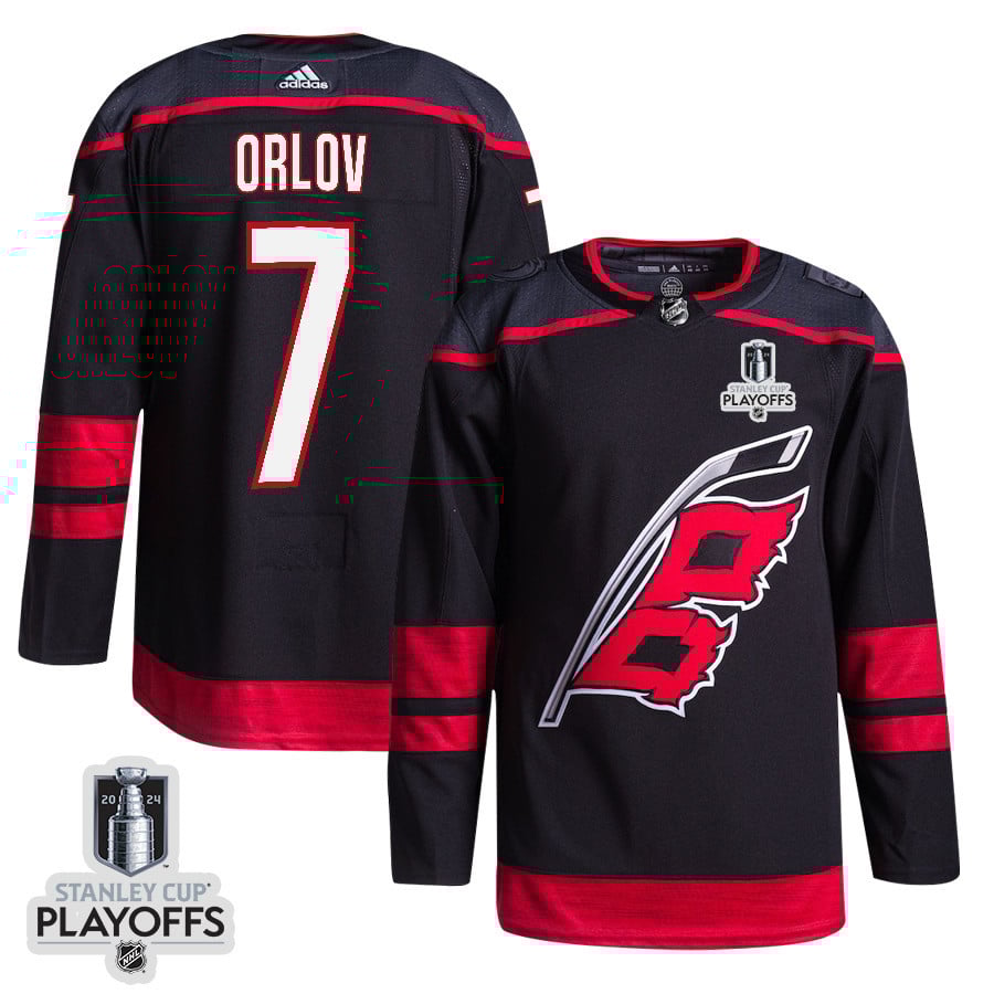 Dmitry Orlov 7 Carolina Hurricanes 2024 Playoffs Patch Home Black NHL Jersey Men's