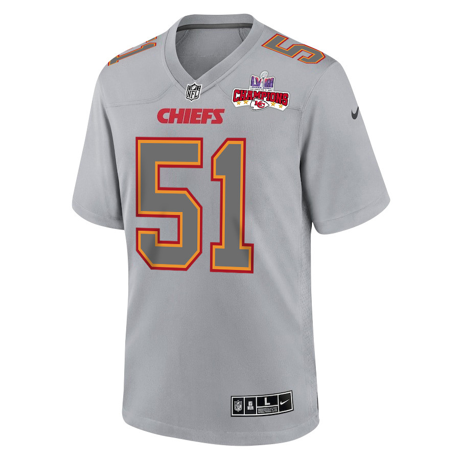 Mike Danna 51 Kansas City Chiefs Super Bowl LVIII Champions 4 Stars Patch Atmosphere Fashion Game Gray NFL Jersey Men's