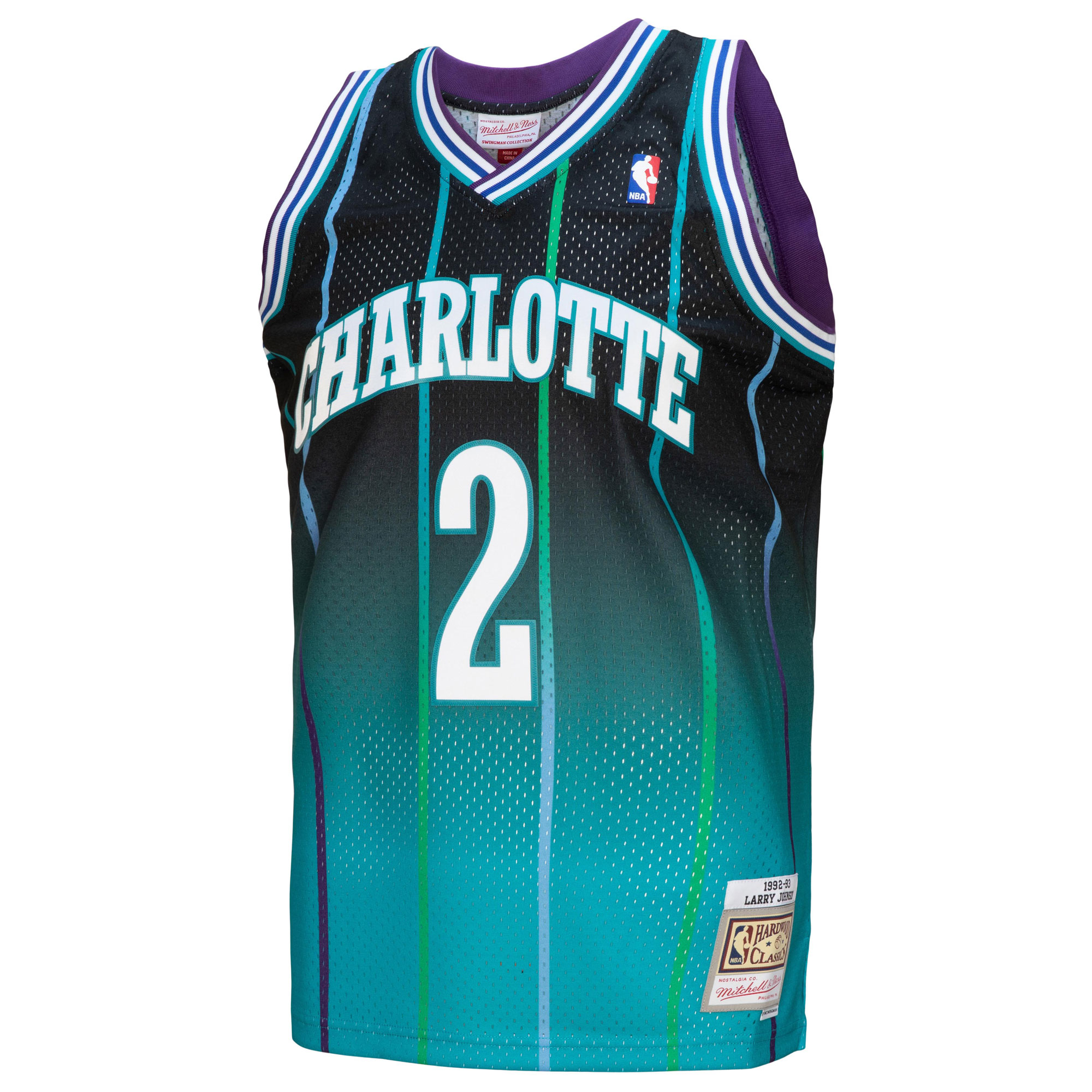 Mitchell Ness Larry Johnson Teal/Black Charlotte Hornets 1992/93 Hardwood Classics Fadeaway Swingman Player NBA Jersey Men's