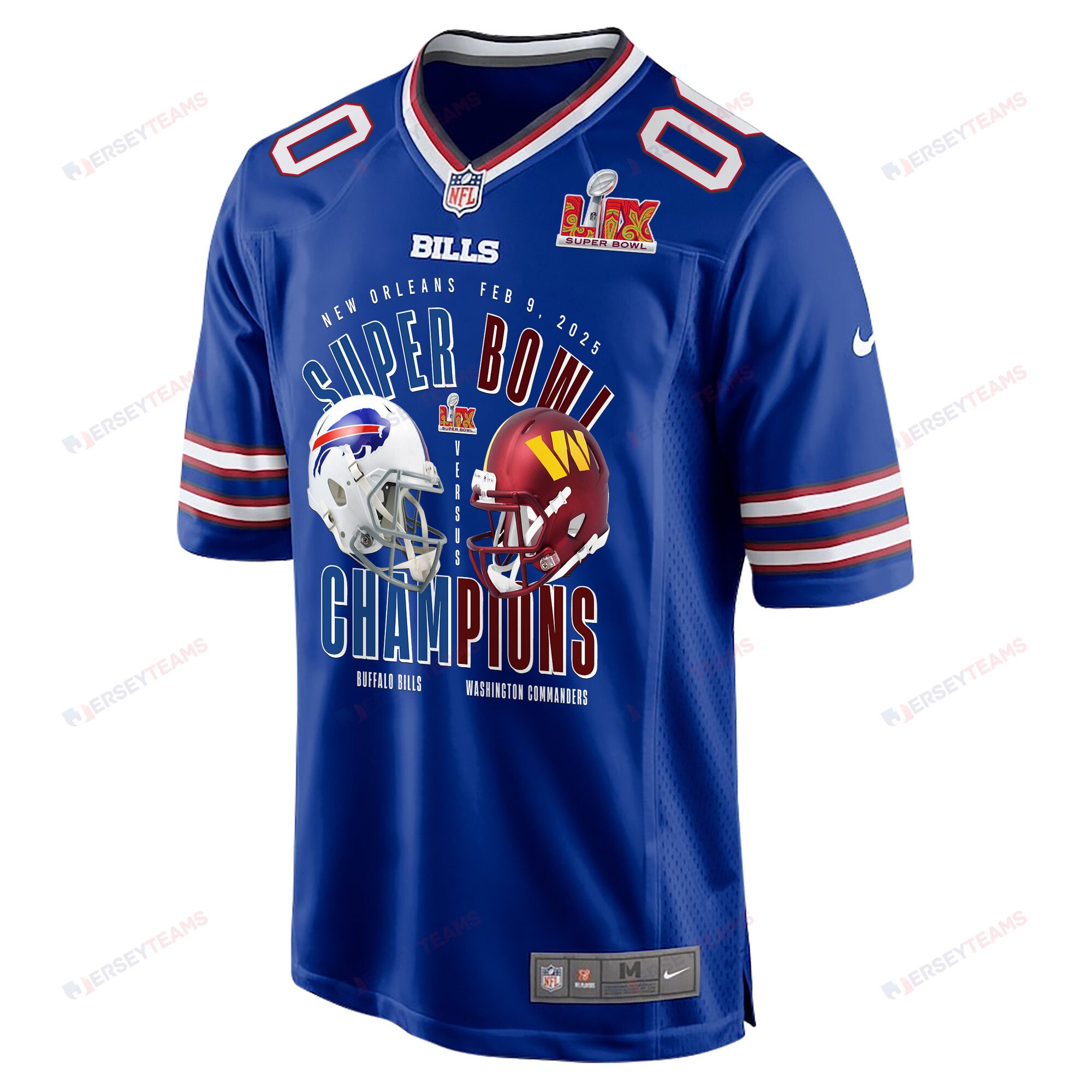 Buffalo Bills Vs. Washington Commanders Super Bowl LIX Game Custom Royal NFL Jersey Men's