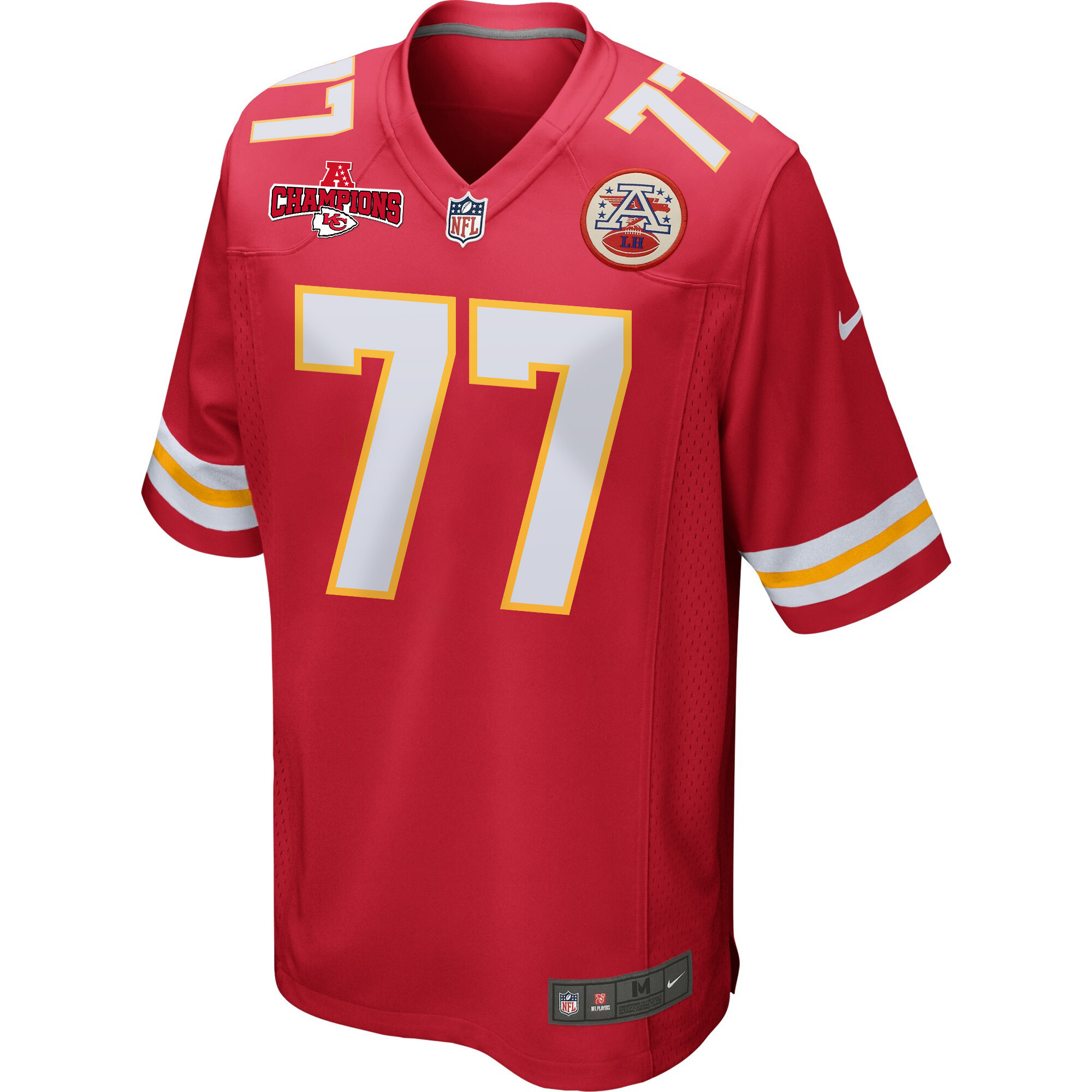 Lucas Niang 77 Kansas City Chiefs AFC Champions Patch Game Red NFL Jersey Men's