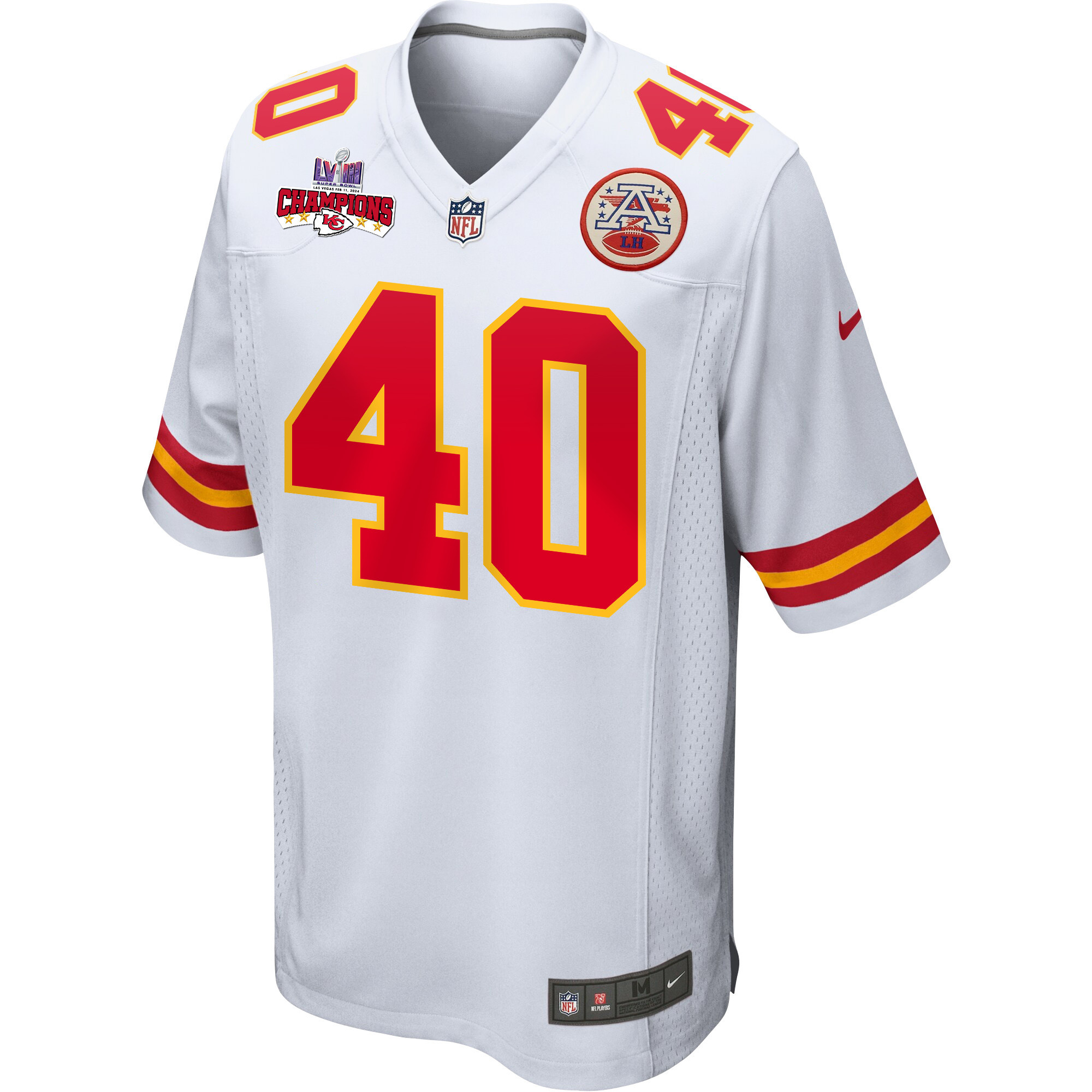 Ekow Boye-Doe 40 Kansas City Chiefs Super Bowl LVIII Champions 4 Stars Patch Game White NFL Jersey Men's