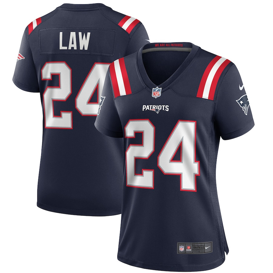 Ty Law 24 New England Patriots Game Retired Navy NFL Jersey Women's