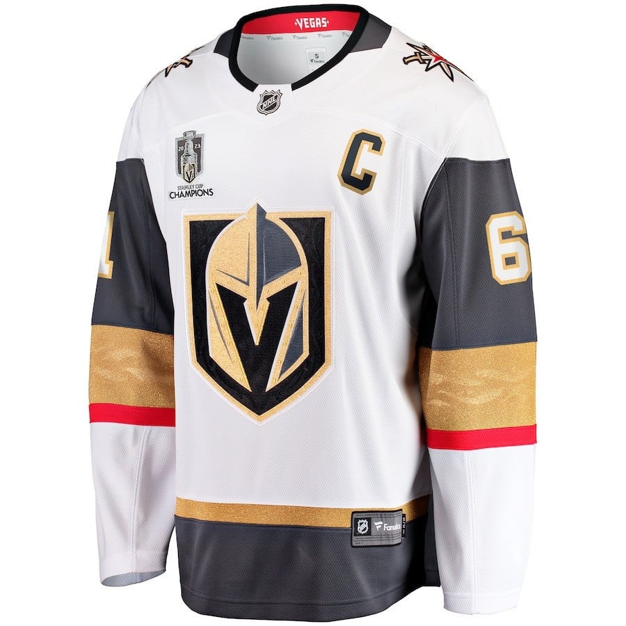 Mark Stone 61 Vegas Golden Knights 2023 Stanley Cup Champions Patch Away Breakaway Player White NHL Jersey Men's