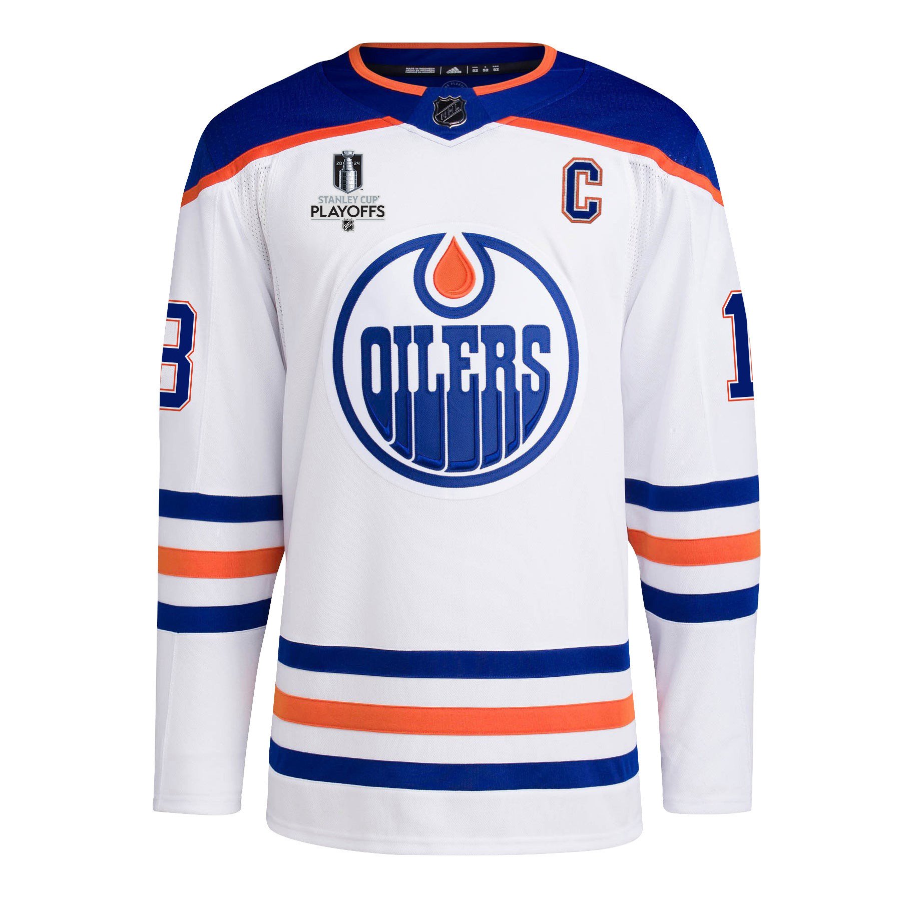 Zach Hyman 18 Edmonton Oilers 2024 Playoffs Patch Away White NHL Jersey Men's