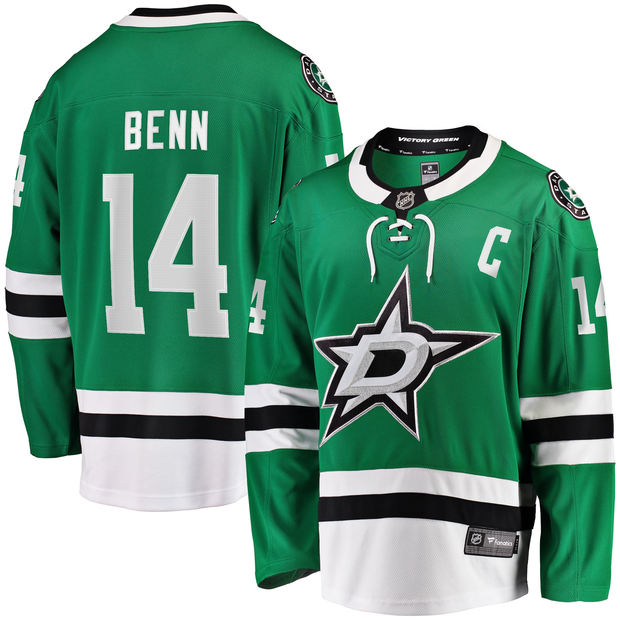 Dallas Stars Jamie Benn Kelly Green Captain Patch Home Breakaway NHL Jersey Men's