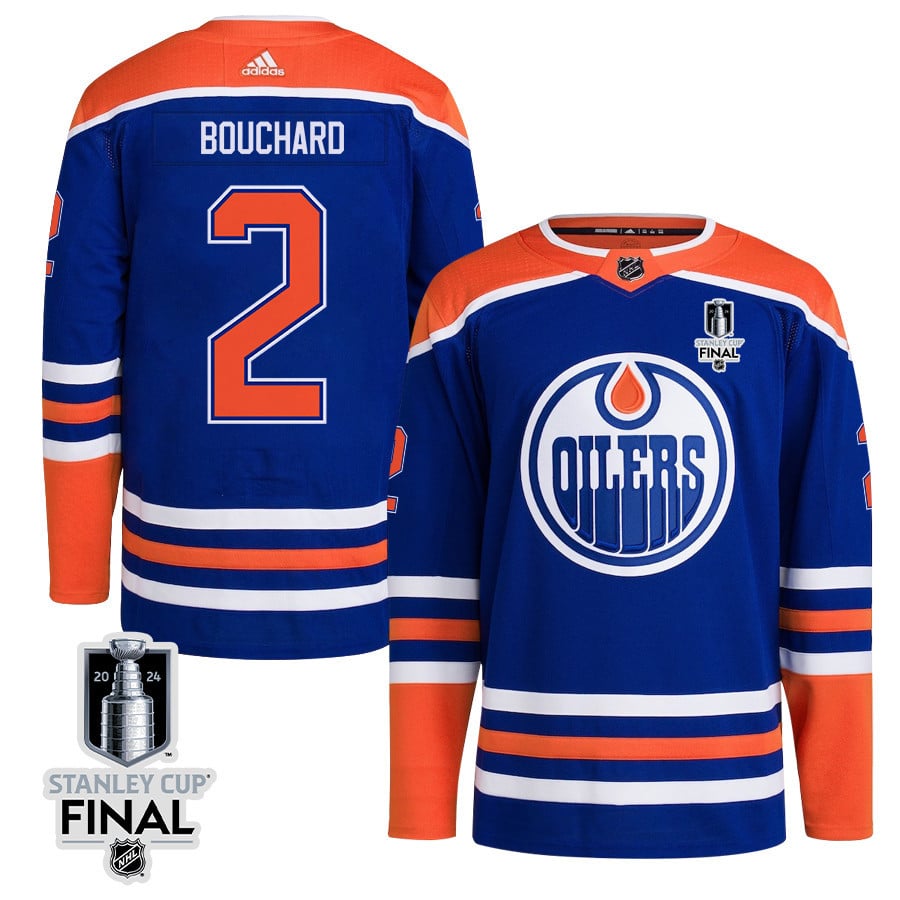 Evan Bouchard 2 Edmonton Oilers 2024 STANLEY CUP Final Home Primegreen Royal NHL Jersey Men's