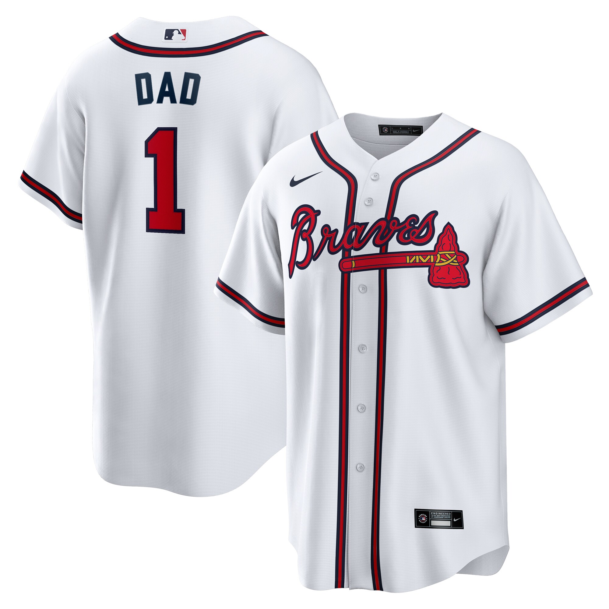 Atlanta Braves White #1 Dad Home MLB Jersey Men's