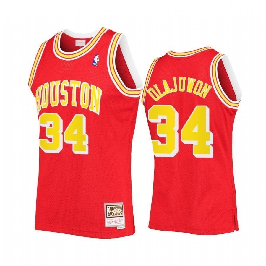 Hakeem Olajuwon 34 Houston Rockets Red Hardwood Classics NBA Jersey Men's