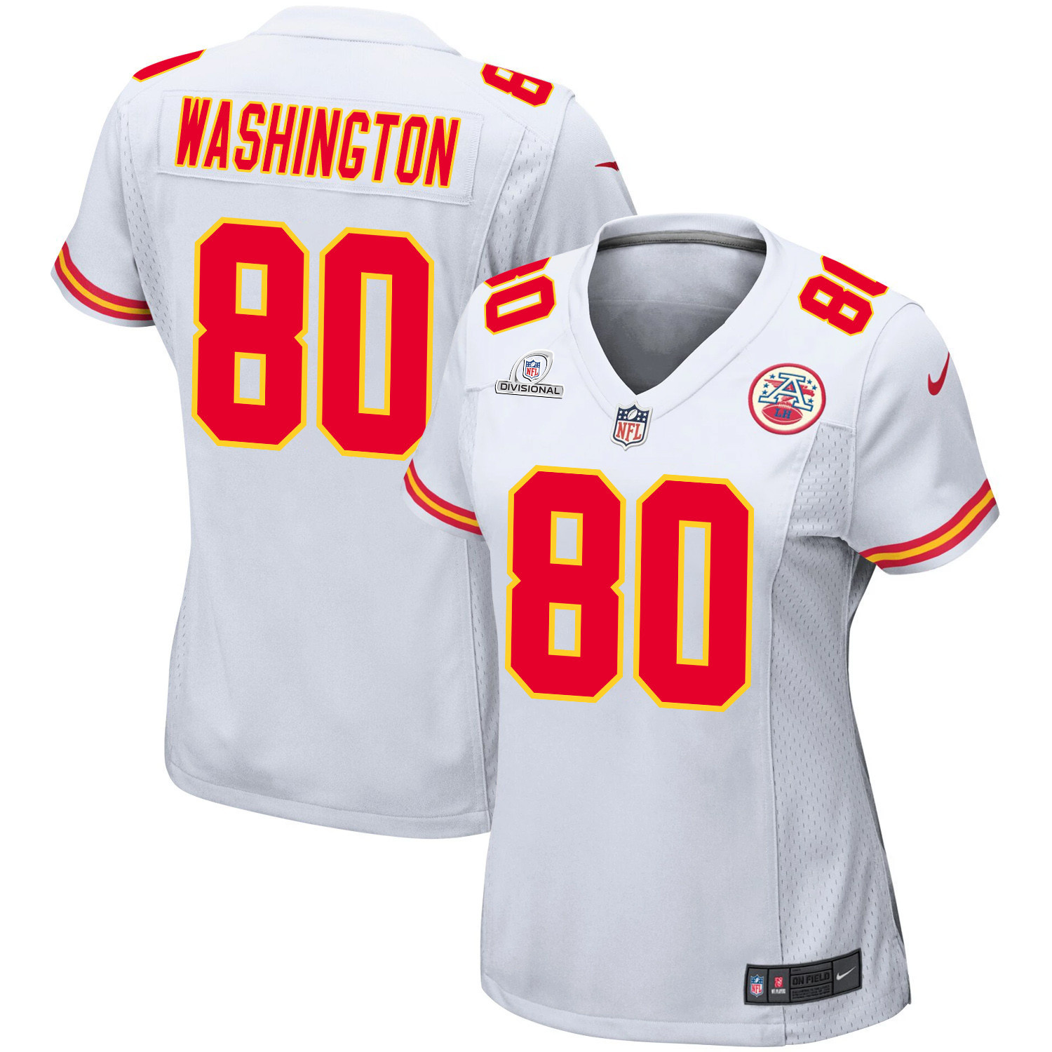Montrell Washington 80 Kansas City Chiefs Super Bowl LVIII Patch Game White NFL Jersey Women's