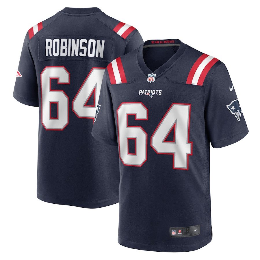 Layden Robinson 64 New England Patriots Team Game Navy NFL Jersey Men's