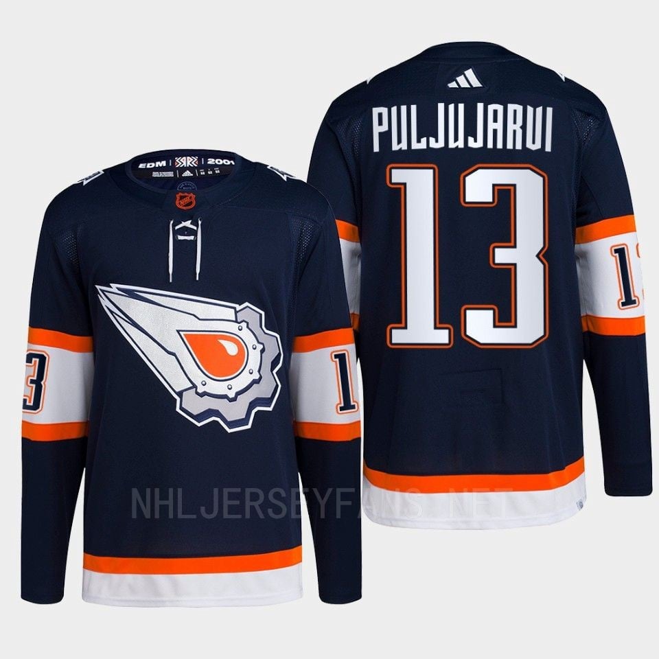 Edmonton Oilers Jesse Puljujarvi 13 Navy Primegreen Reverse Retro 2.0 2022 NHL Jersey Men's