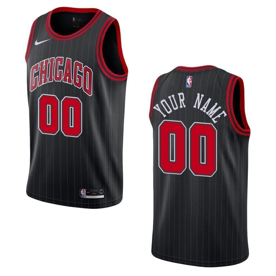 Chicago Bulls 00 Custom Statement Swingman Black NBA Jersey Men's