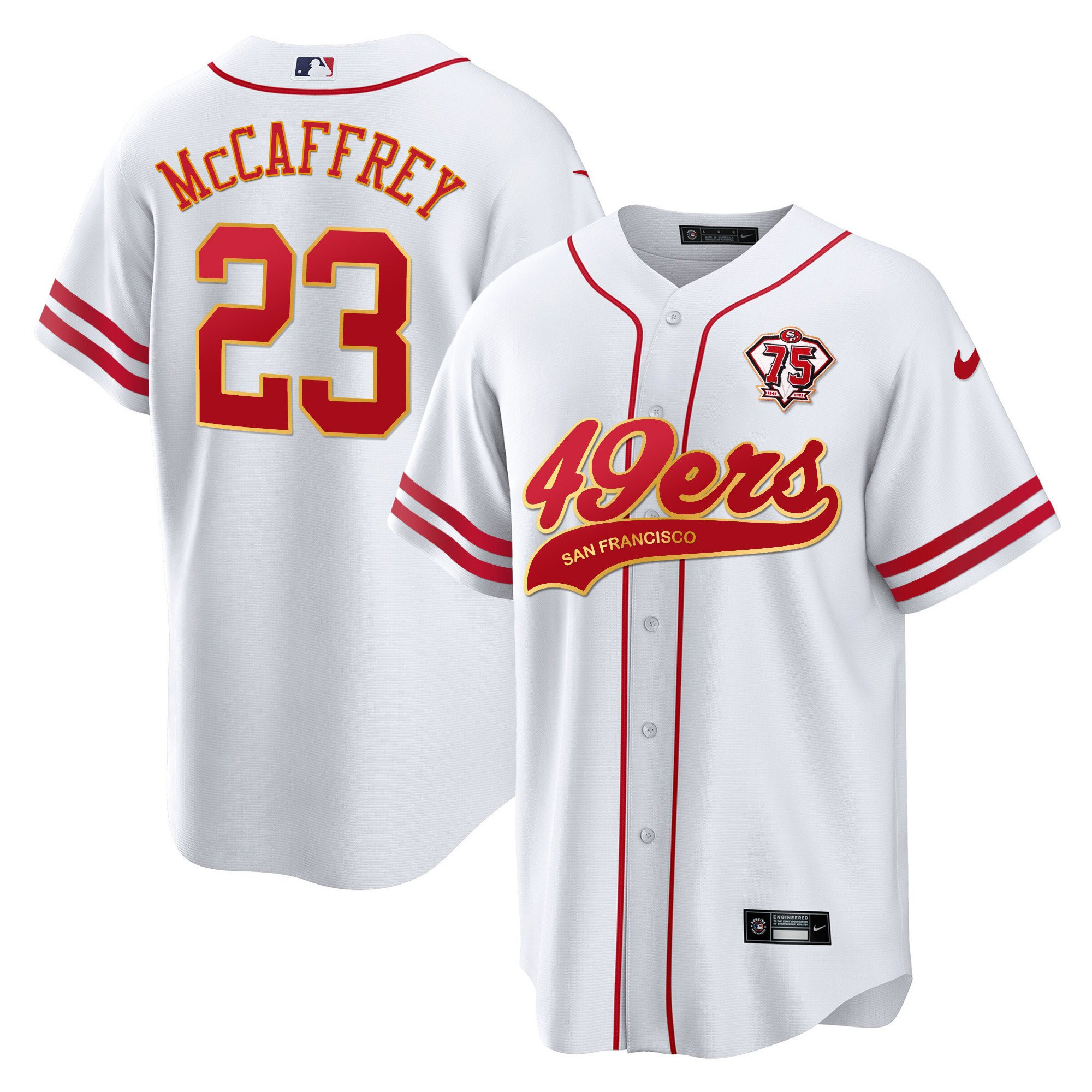 Christian McCaffrey 23 San Francisco 49ers White MLB Jersey Men's