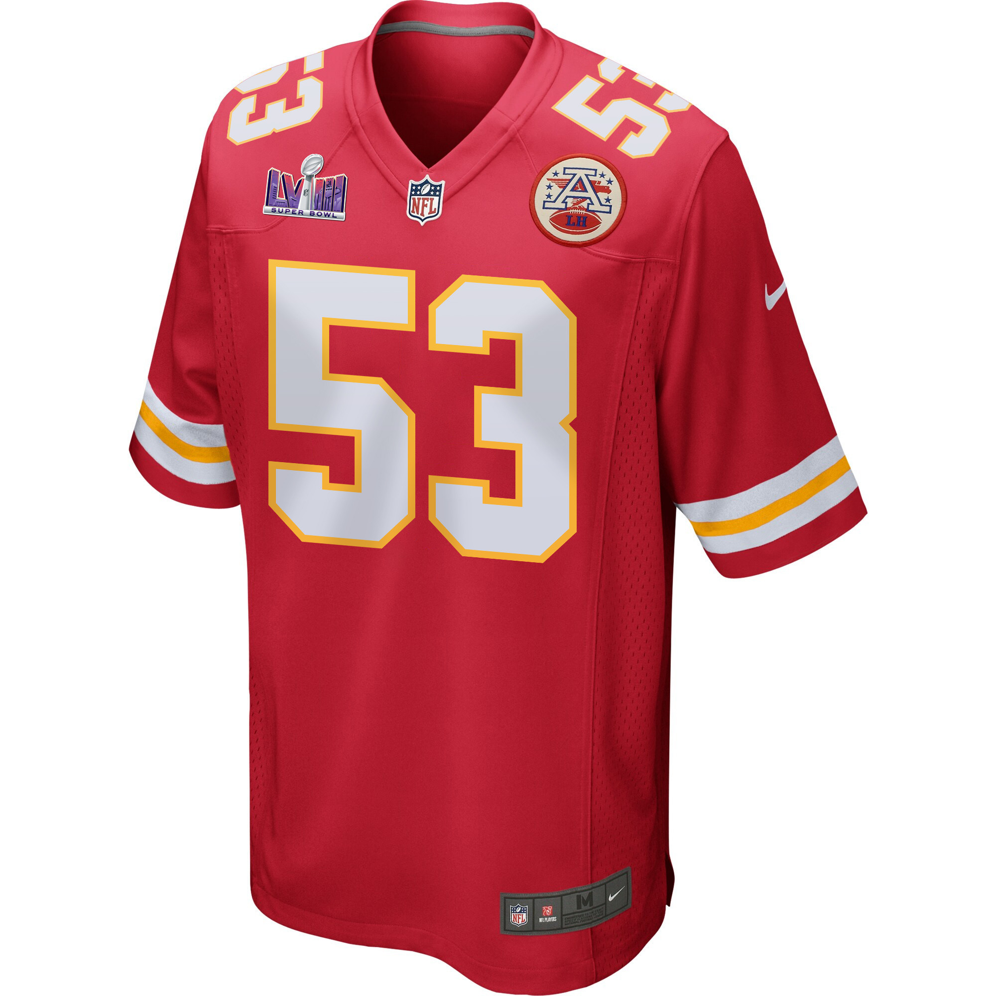 BJ Thompson 53 Kansas City Chiefs Super Bowl LVIII Patch Game Red NFL Jersey Men's