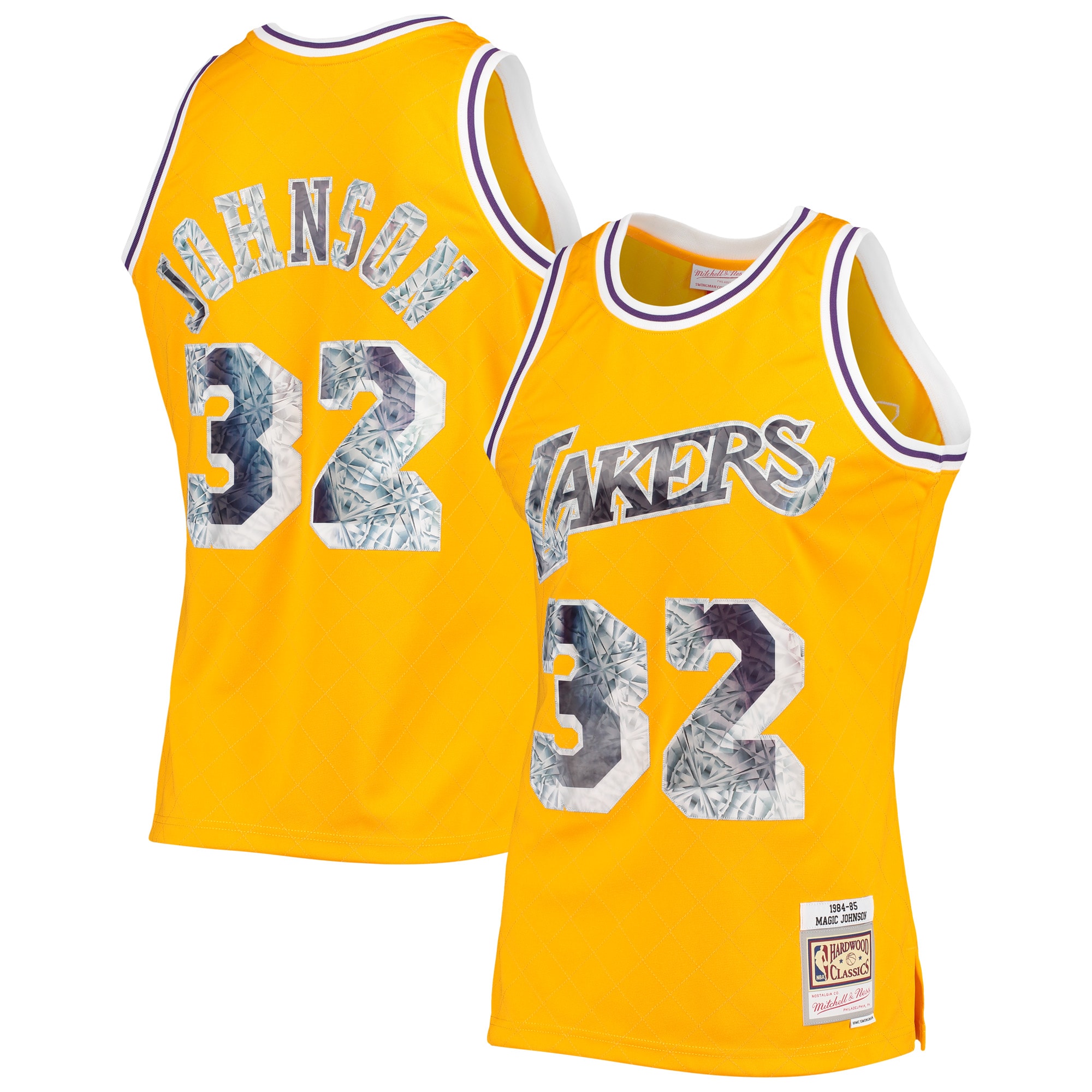 Mitchell Ness Magic Johnson Gold Los Angeles Lakers 1984/85 Hardwood Classics 75th Anniversary Diamond Swingman NBA Jersey Men's