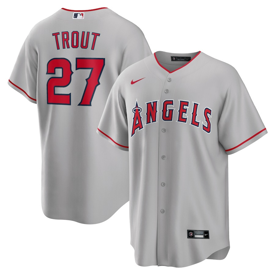 Mike Trout 27 Los Angeles Angels Road Silver MLB Jersey Men's
