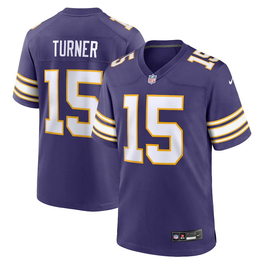 Dallas Turner 15 Minnesota Vikings Alternate Game Purple NFL Jersey Men's