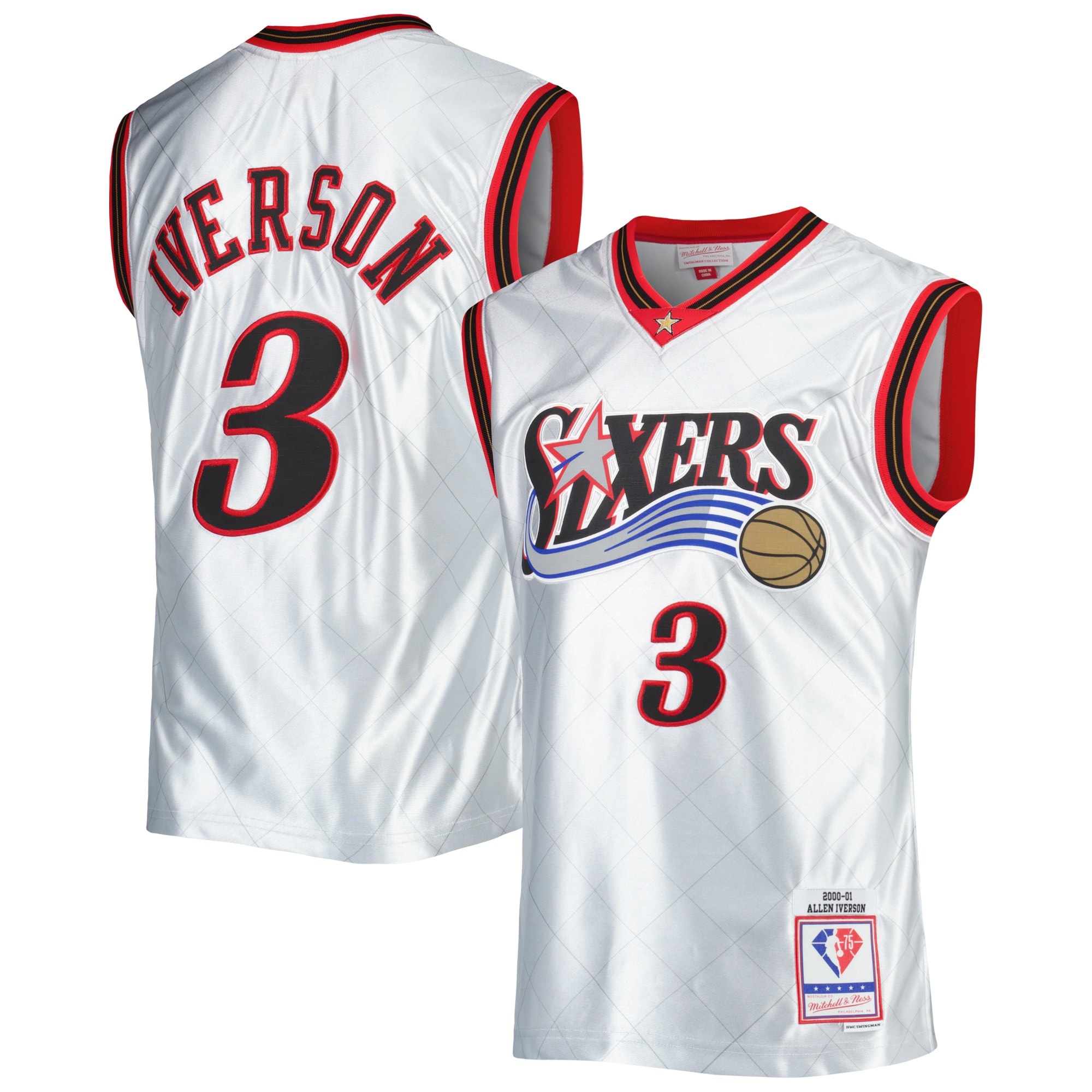 Mitchell Ness Allen Iverson Platinum Philadelphia 76ers 2000/01 Hardwood Classics 75th Anniversary Swingman NBA Jersey Men's