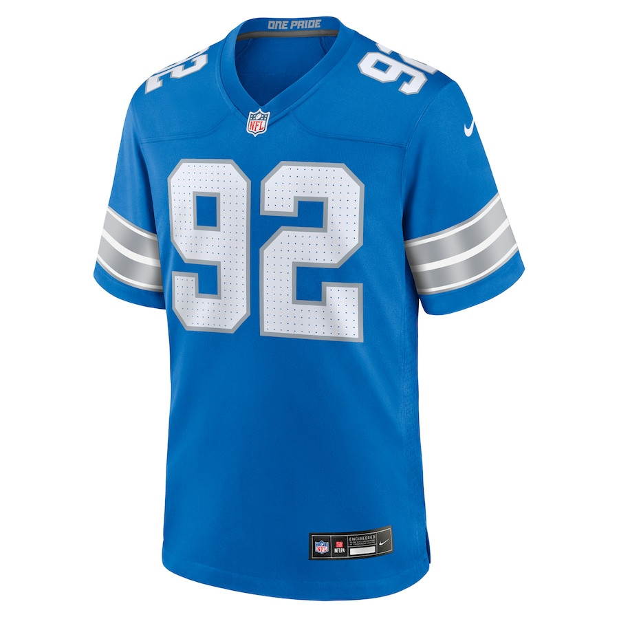 Marcus Davenport 92 Detroit Lions Team Game Blue NFL Jersey Men's
