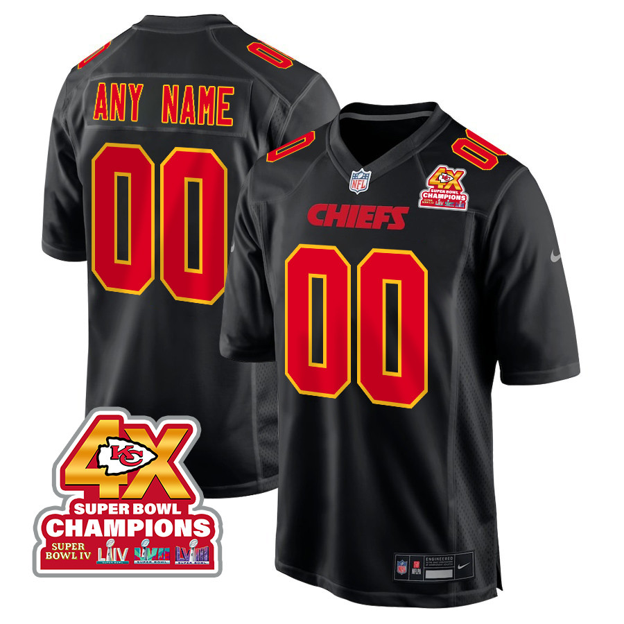 Kansas City Chiefs Super Bowl LVIII Champions 4X Fashion Game Custom Carbon Black NFL Jersey Men's