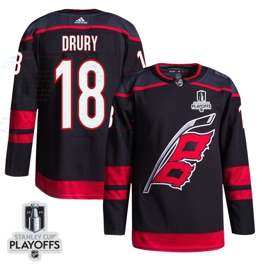 Jack Drury 18 Carolina Hurricanes 2024 Playoffs Patch Home Black NHL Jersey Men's