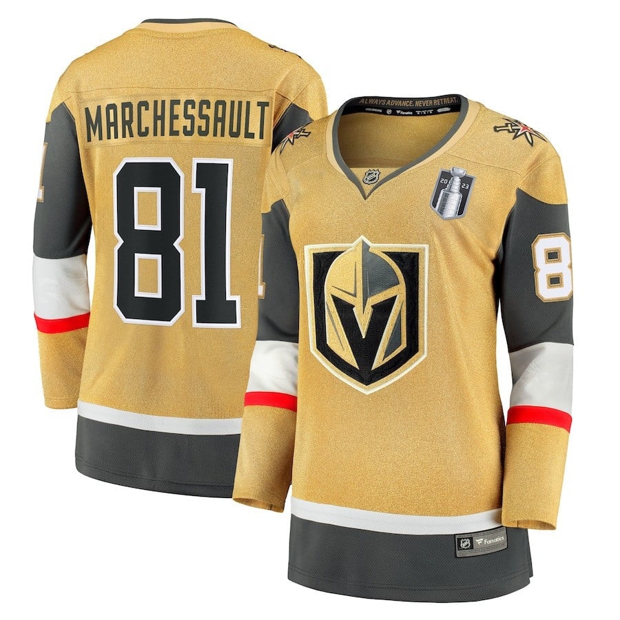 Jonathan Marchessault 81 Vegas Golden Knights 2023 Stanley Cup Final Home Breakaway Player Gold NHL Jersey Women's