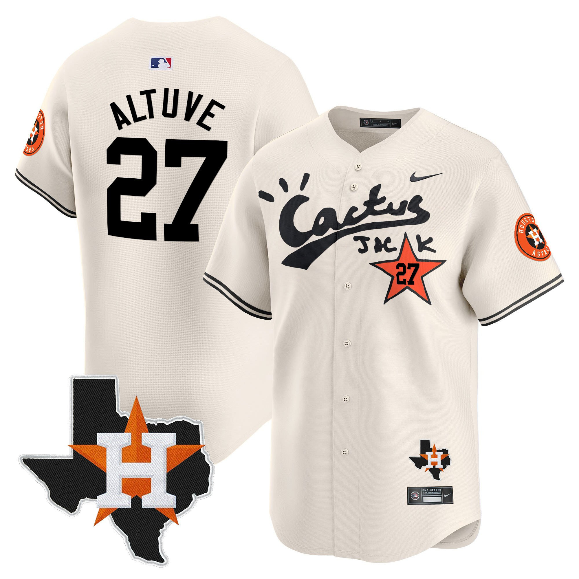 Jose Altuve 27 Houston Astros Cactus Jack Limited Houston Patch Men MLB Jersey Men's