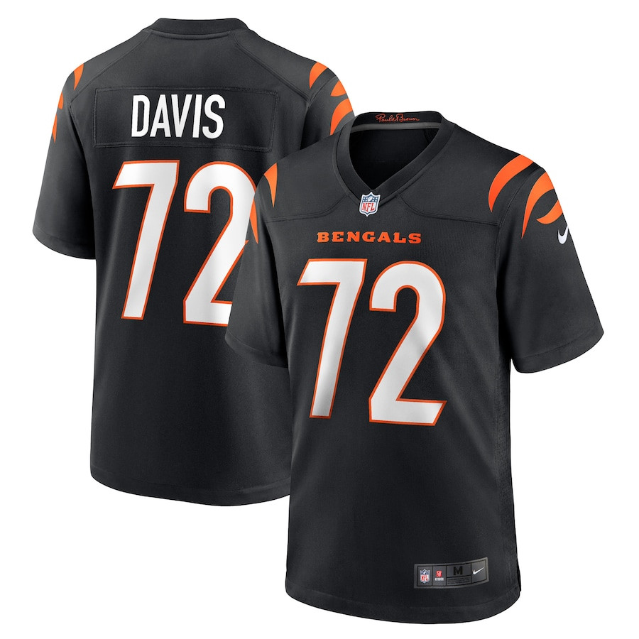 Domenique Davis 72 Cincinnati Bengals Team Game Black NFL Jersey Men's