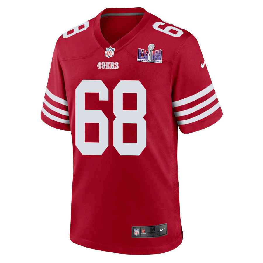 Colton McKivitz 68 San Francisco 49ers Super Bowl LVIII Patch Game Scarlet NFL Jersey Men's