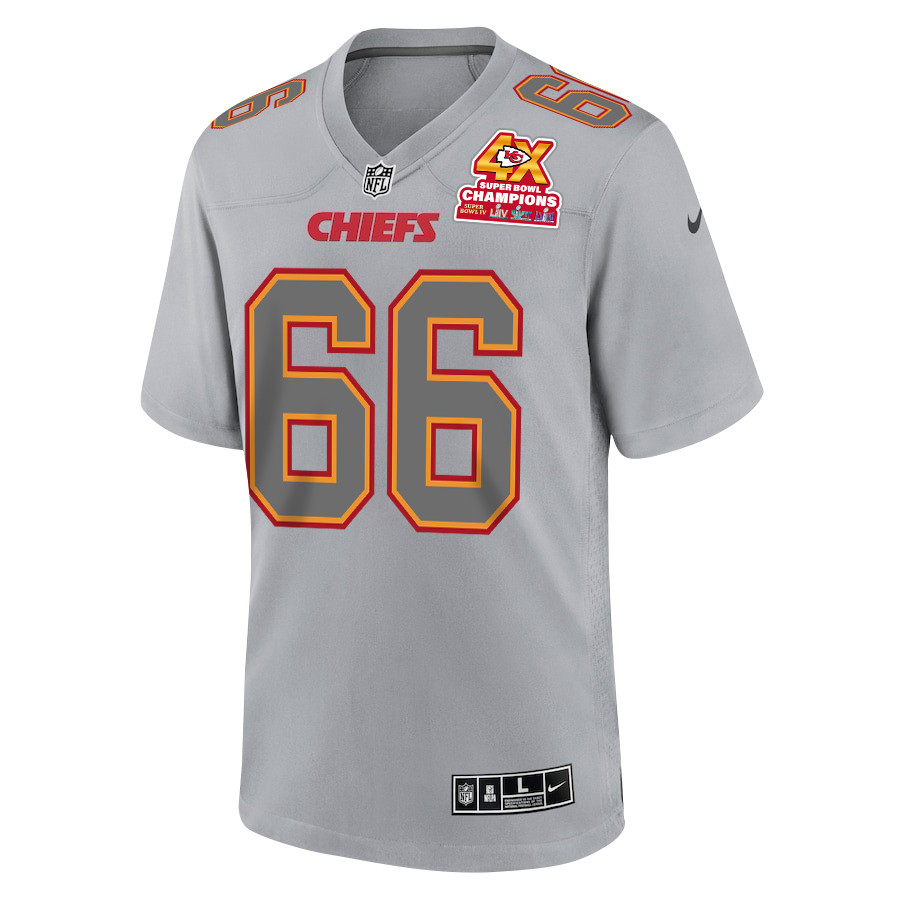 Mike Caliendo 66 Kansas City Chiefs Super Bowl LVIII Champions 4X Atmosphere Fashion Game Gray NFL Jersey Men's