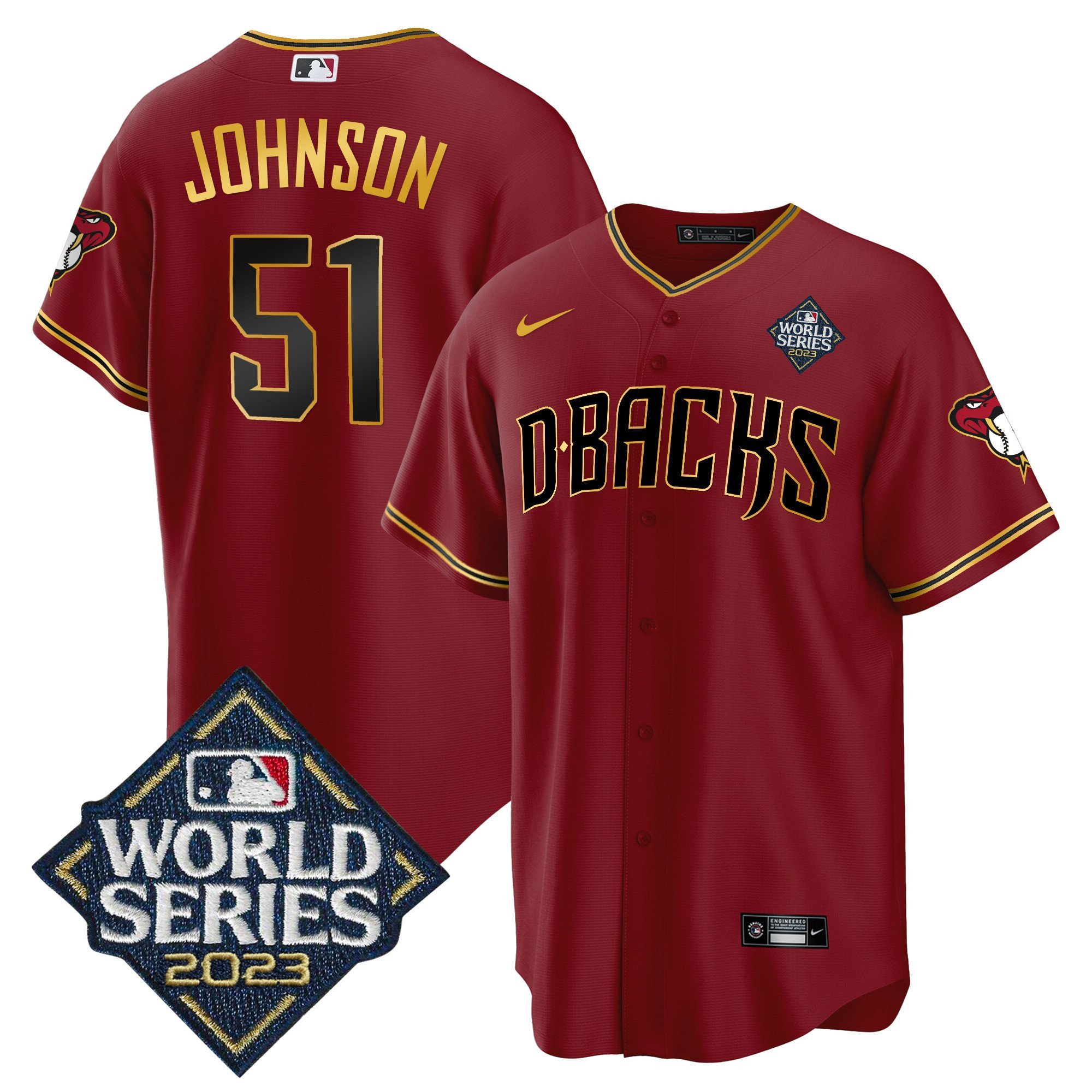 Randy Johnson 51 Arizona Diamondbacks 2023 World Series Crimson Gold MLB Jersey Men's