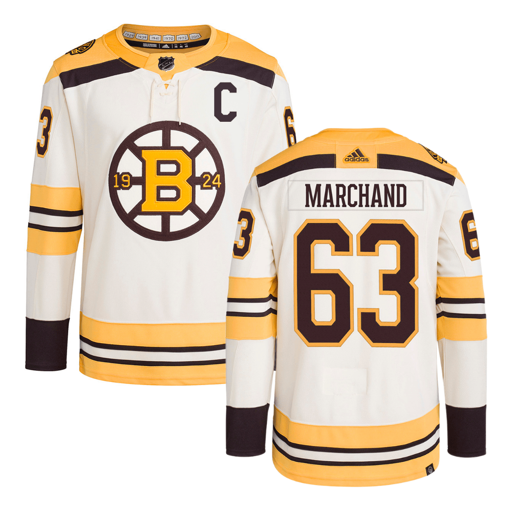 Brad Marchand 63 Boston Bruins 100th Anniversary Primegreen Third Cream NHL Jersey Men's