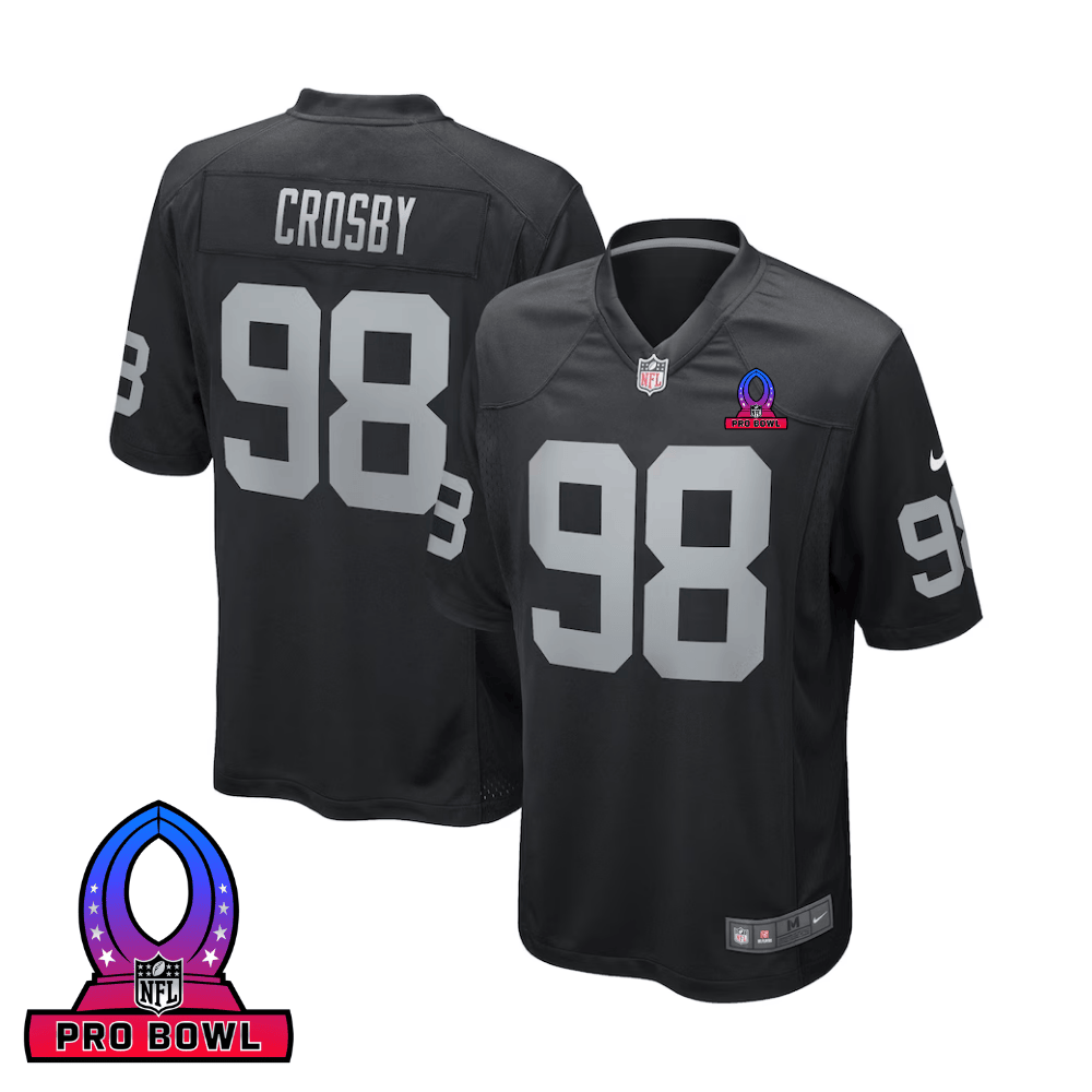 Maxx Crosby 98 Las Vegas Raiders 2025 Pro Bowl Patch Game Black NFL Jersey Men's