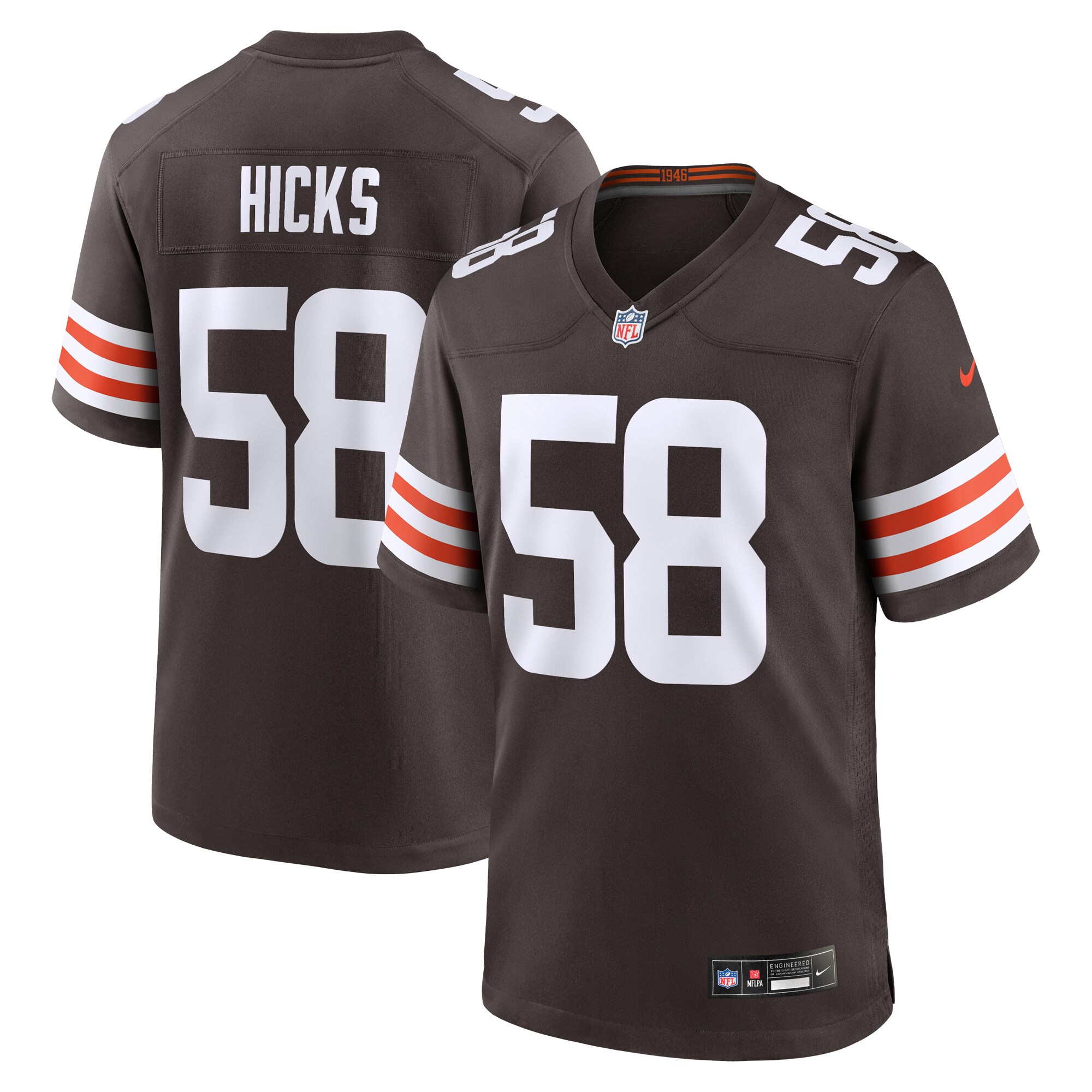 Cleveland Browns Hicks Brown Game NFL Jersey Men's