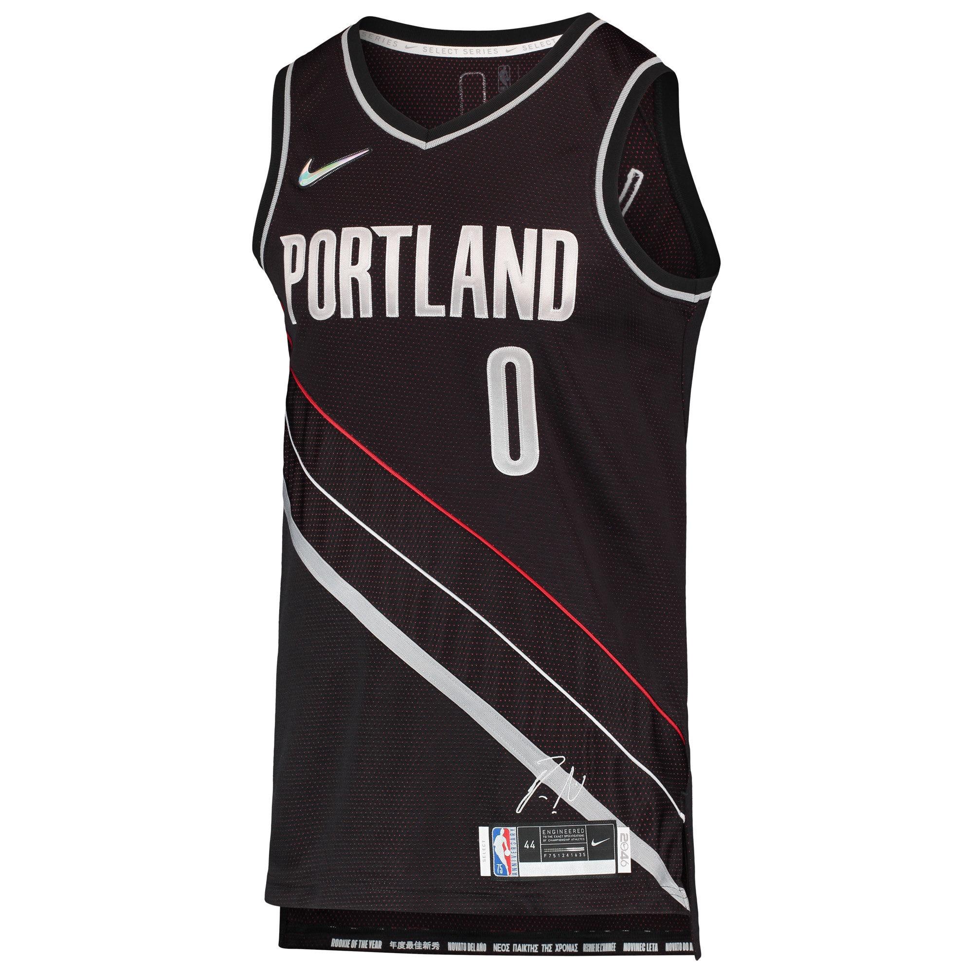 Damian Lillard 0 Portland Trail Blazers Select Series Rookie of the Year Swingman Team Printing NBA Jersey Men's