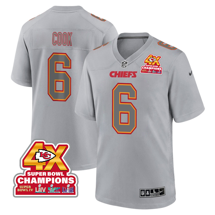 Bryan Cook 6 Kansas City Chiefs Super Bowl LVIII Champions 4X Atmosphere Fashion Game Gray NFL Jersey Men's