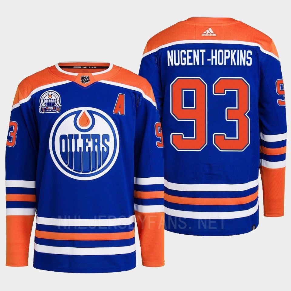 Edmonton Oilers Ryan Nugent-Hopkins 93 Royal Primegreen Lee Ryan Hall Of Fame Patch 2022 NHL Jersey Men's
