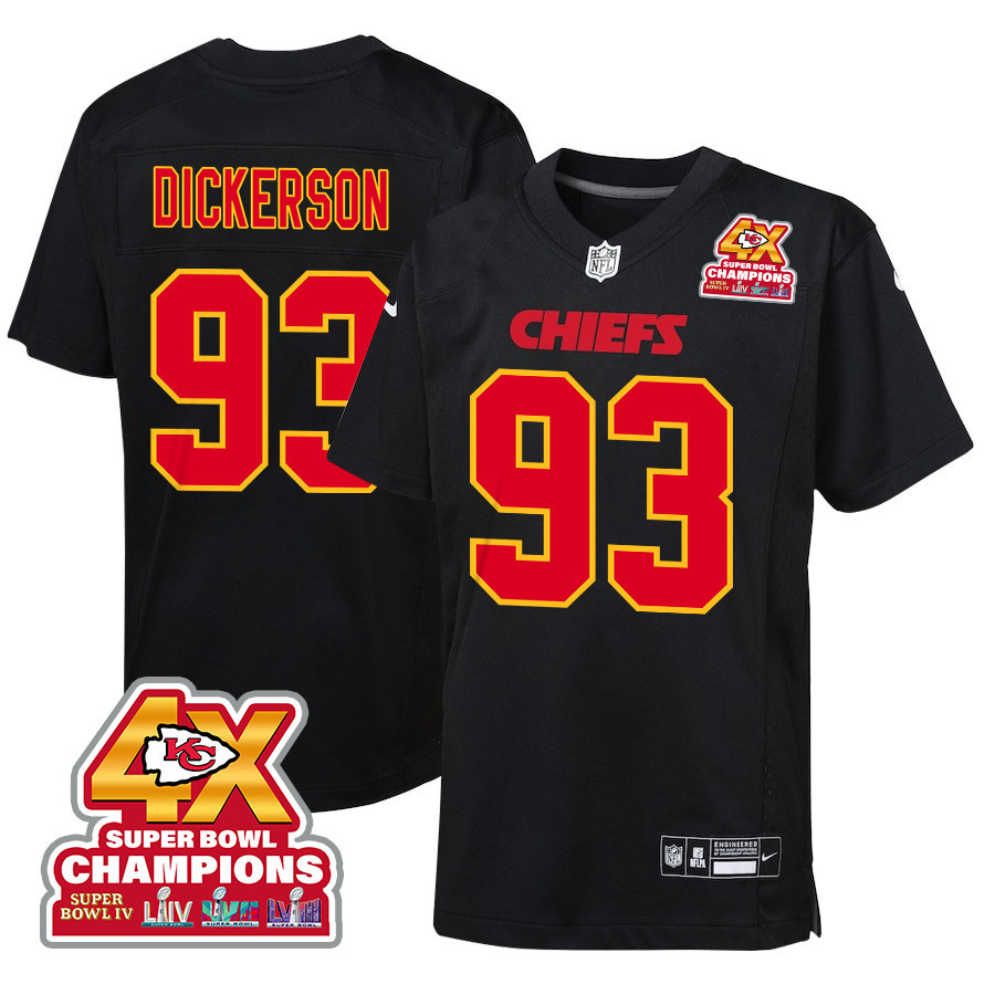 Matt Dickerson 93 Kansas City Chiefs Super Bowl LVIII Champions 4X Fashion Game Carbon Black NFL Jersey Youth