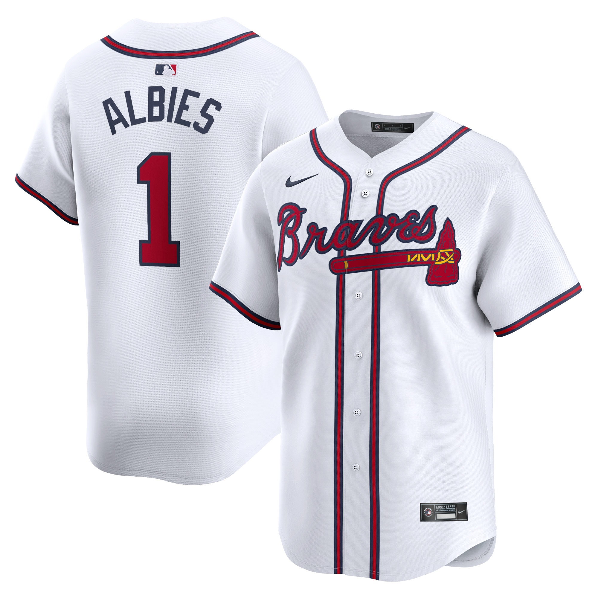 Atlanta Braves Ozzie Albies White Home Limited Player MLB Jersey Men's