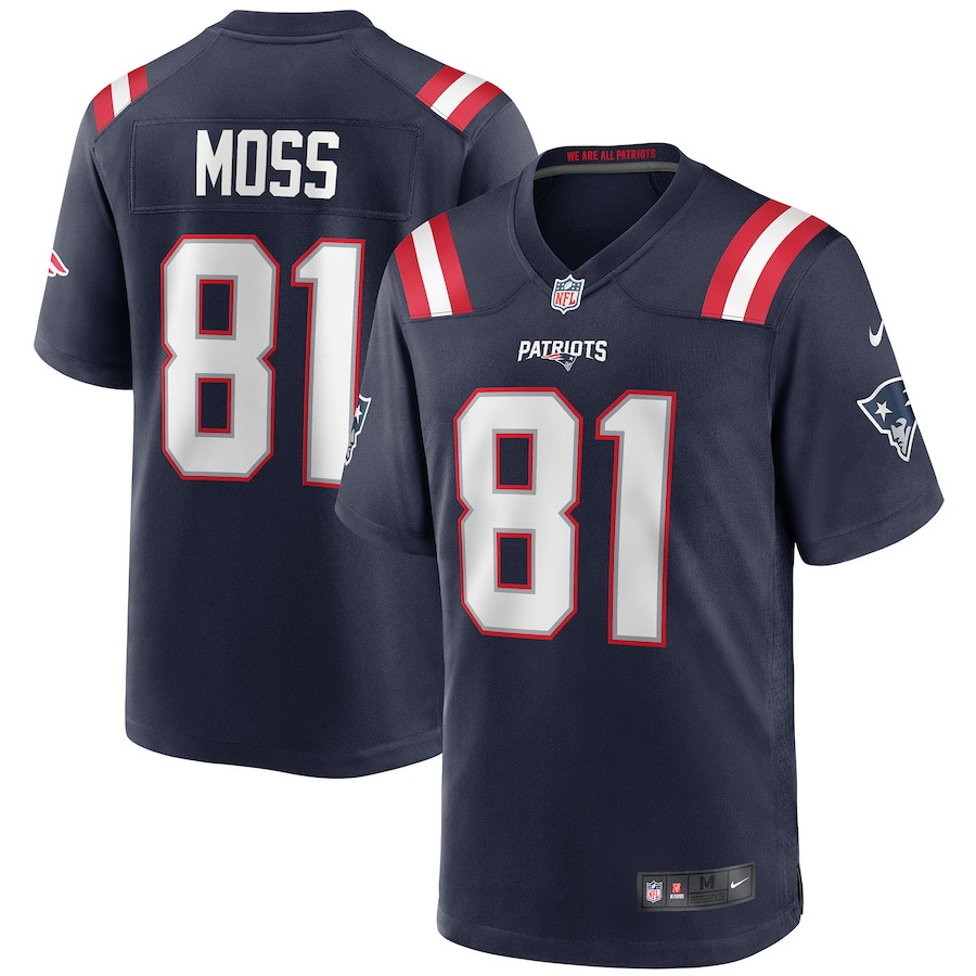 Randy Moss 81 New England Patriots Game Retired Navy NFL Jersey Men's