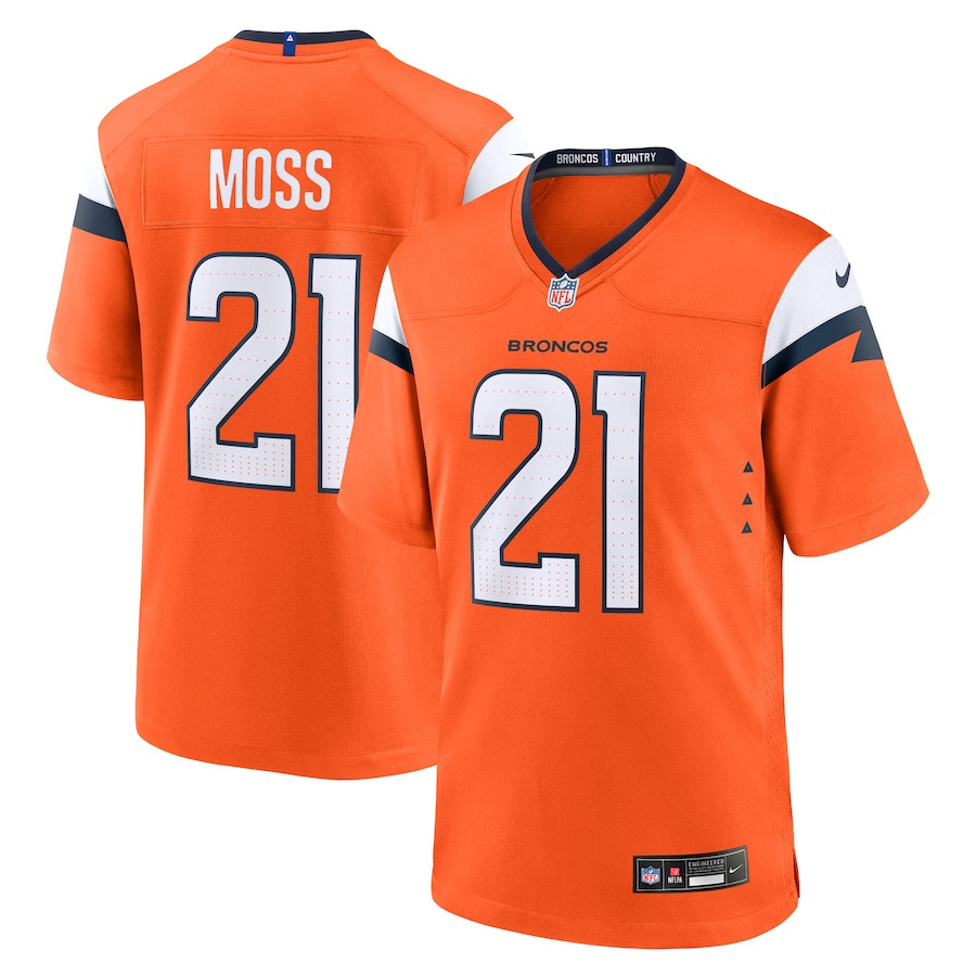 Riley Moss 21 Denver Broncos Team Game Orange NFL Jersey Men's