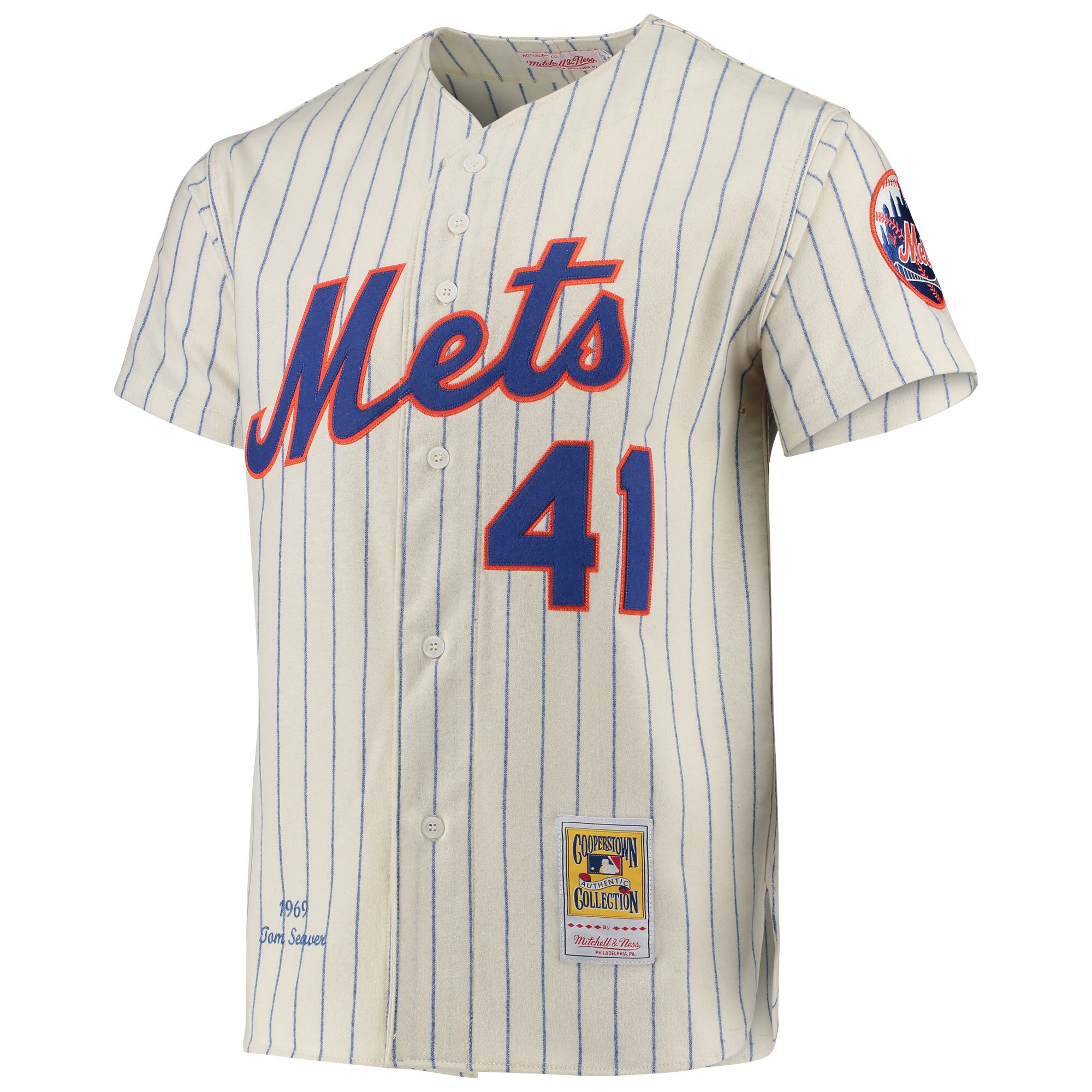 New York Mets Tom Seaver Mitchell Ness Cream 1969 Cooperstown Collection MLB Jersey Men's