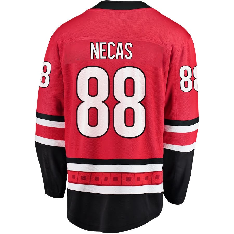 Martin Necas 88 Carolina Hurricanes Stanley Cup 2023 Playoffs Patch Home Breakaway Red NHL Jersey Men's