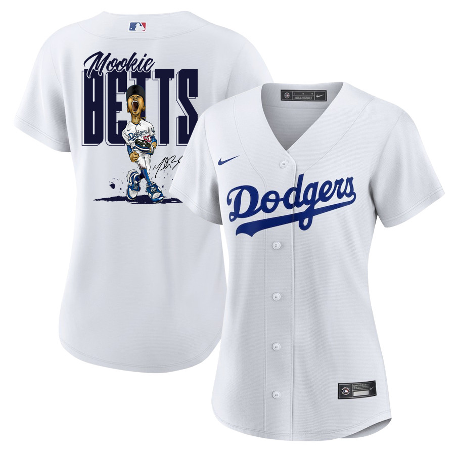 Mookie Betts 50 Los Angeles Dodgers Signed Cartoon 2023 Home Player White MLB Jersey Women's